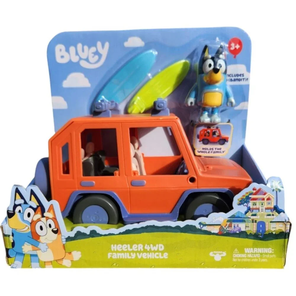 New Bluey Family Cruiser Car Vehicle Blue Dog Family Caravan Toy Set with 2 Surf